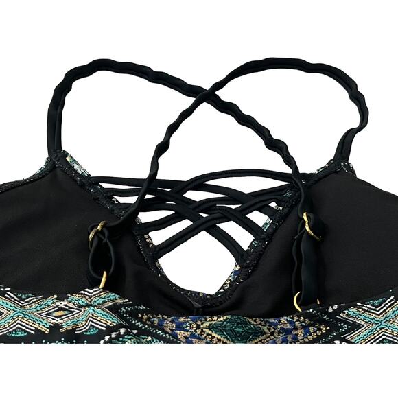 AMBRIELLE SWEETHEART NECKLINE TANK TOP, WOMENS, M, GREEN GOLD WHITE ABSTRACT - Picture 4 of 9